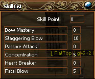 Skill-Liste beim ersten Bow-Master