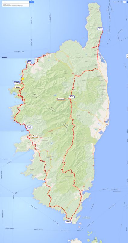 Reiseroute Korsika als Bild-Karte