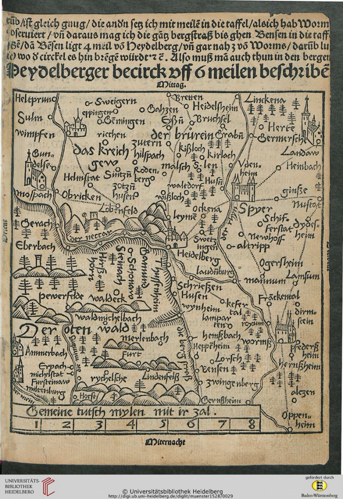 Karte der Heidelberger Region von Sebastian Münster (1528)