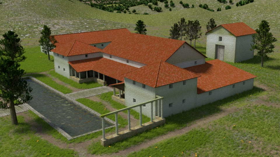 3D-Rekonstruktion der römischen Villa Rustica Großsachsen, Ansicht aus Nord-Ost