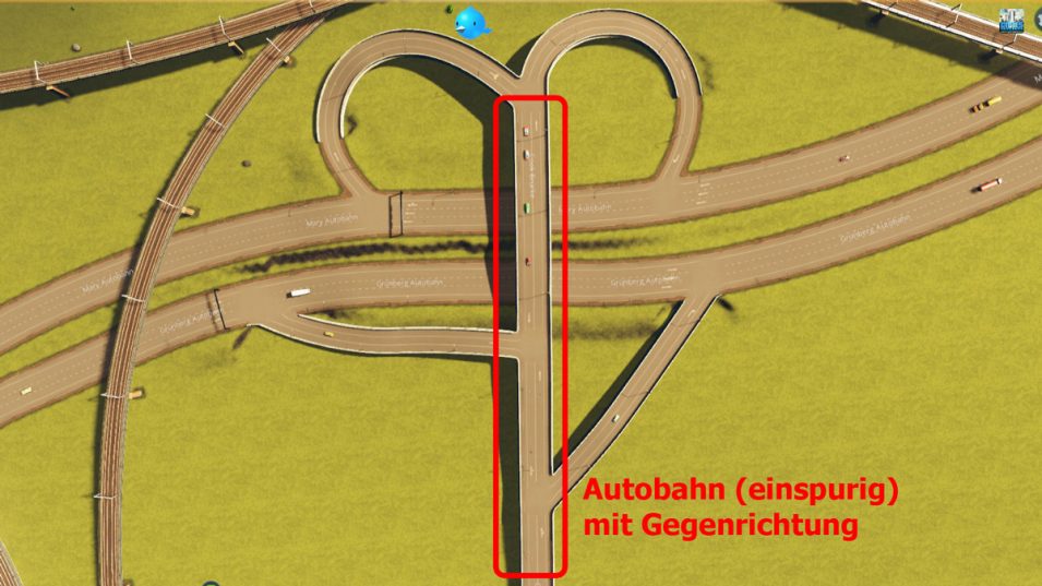 Zweispurige Autobahn an einem Autobahnkreuz