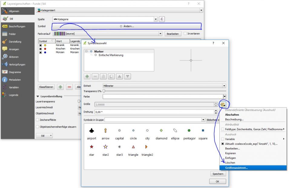 Größenassistent in QGIS