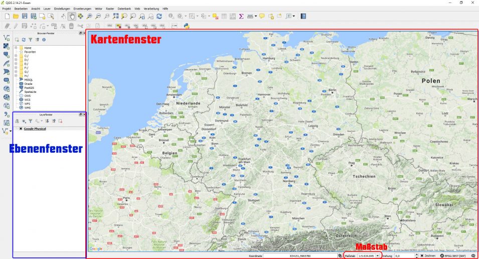 Hauptfenster von QGIS