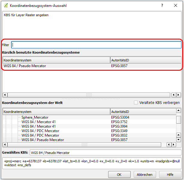 QGIS KBS wählen