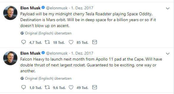 Elon Musk über die Chancen der Falcon Heavy