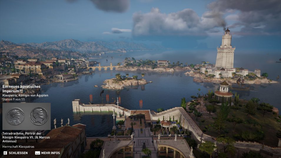 Ausblick von Kleopatras Palast über den Hafen von Alexandria zum Leuchtturm