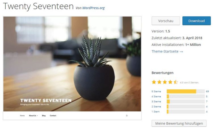 Das aktuelle Twenty Seventeen-Theme im wordpress.org-Theme-Verzeichnis