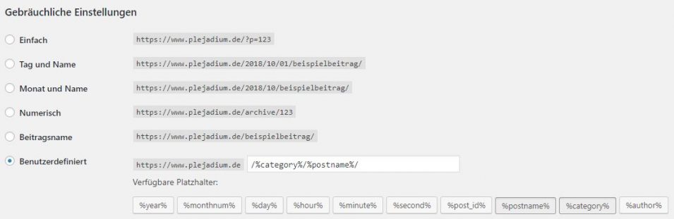 Permalink-Einstellungen in WordPress