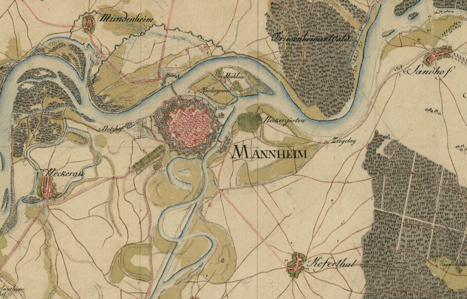 Umgebung von Mannheim auf der Schmitt'schen Karte 1797-1798