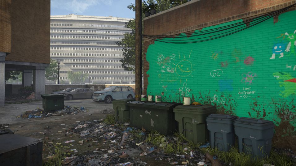 Ecke in Division 2 mit Mülleimern