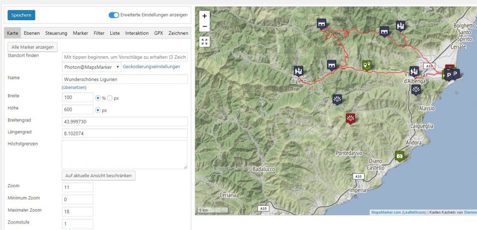 Kartenbearbeitung in Maps Marker Pro