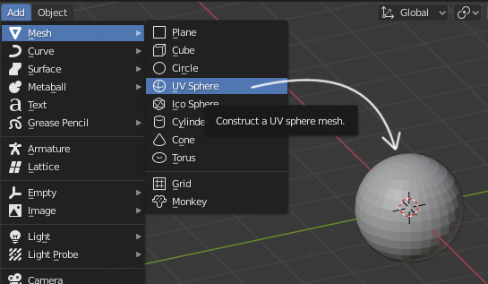 Eine UV-Sphere im Viewport platzieren