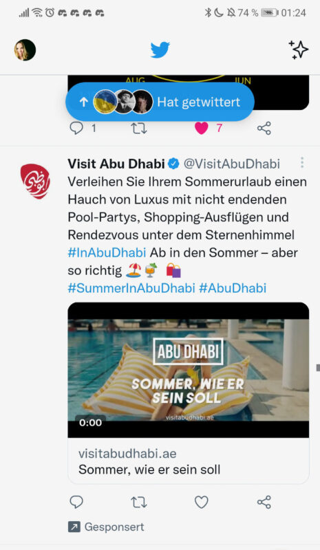 Anzeige für Urlaub in Abu Dhabi