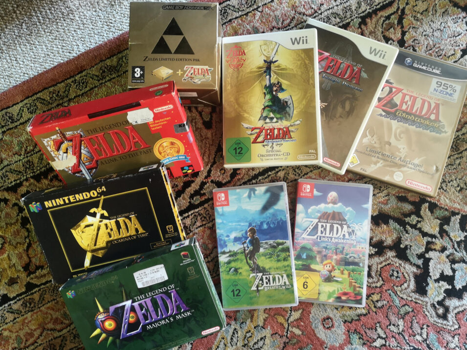 Foto von mehreren Zelda-Spielepackungen