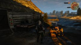 Bäuerinn wäscht wäsche neben einer Schneiderboutique Witcher 3