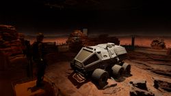 Ein großer und mehrere kleine ausgestellte Marsrover im Air & Space Museum Marsrover im Air & Space Museum